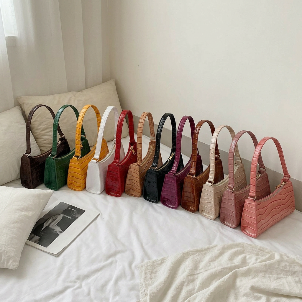 Fashion PU Leather Bags for Women Alligator Pattern Armpit Handbag Small Underarm Messenger Bag Purse