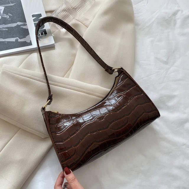 Fashion PU Leather Bags for Women Alligator Pattern Armpit Handbag Small Underarm Messenger Bag Purse