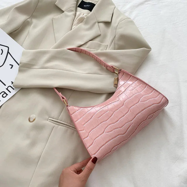 Fashion PU Leather Bags for Women Alligator Pattern Armpit Handbag Small Underarm Messenger Bag Purse