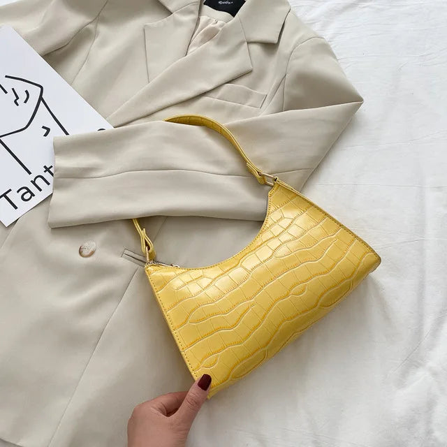 Fashion PU Leather Bags for Women Alligator Pattern Armpit Handbag Small Underarm Messenger Bag Purse