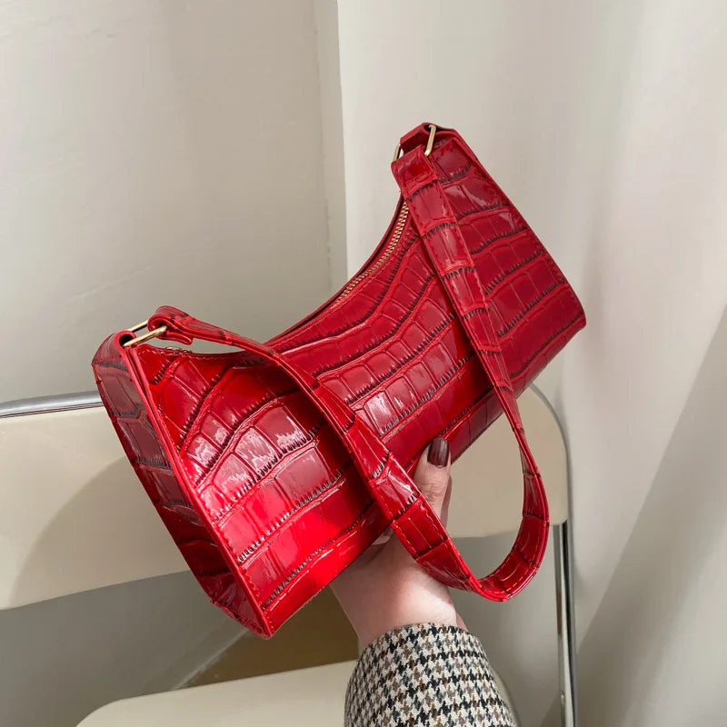 Fashion PU Leather Bags for Women Alligator Pattern Armpit Handbag Small Underarm Messenger Bag Purse