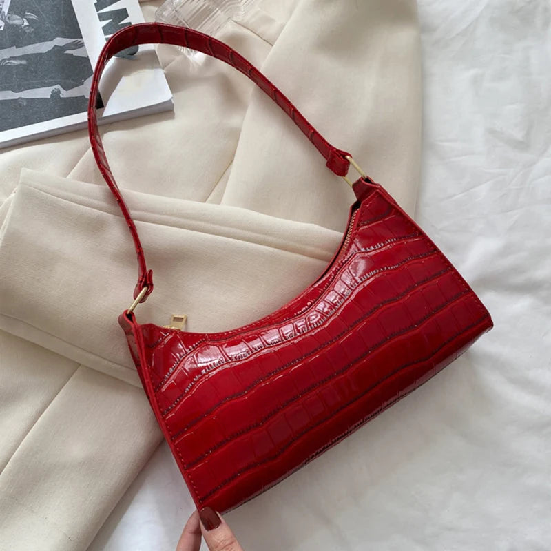 Fashion PU Leather Bags for Women Alligator Pattern Armpit Handbag Small Underarm Messenger Bag Purse