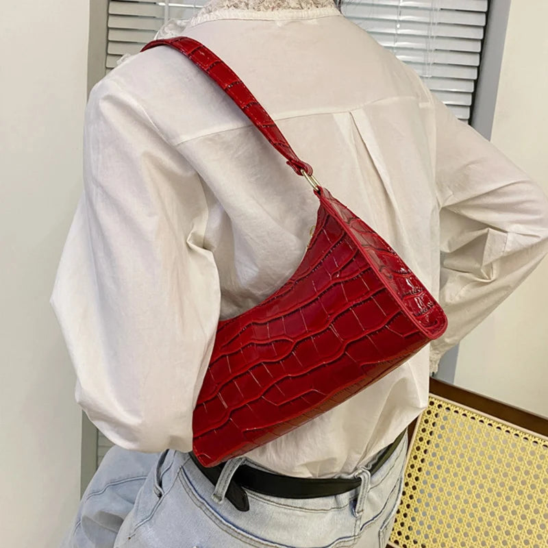 Fashion PU Leather Bags for Women Alligator Pattern Armpit Handbag Small Underarm Messenger Bag Purse