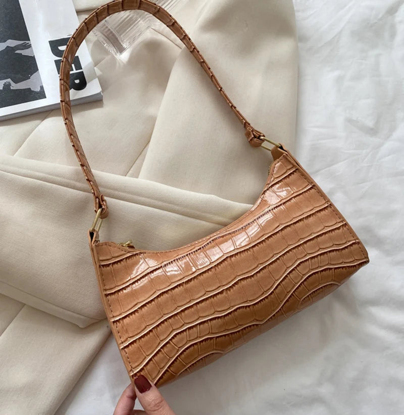 Fashion PU Leather Bags for Women Alligator Pattern Armpit Handbag Small Underarm Messenger Bag Purse