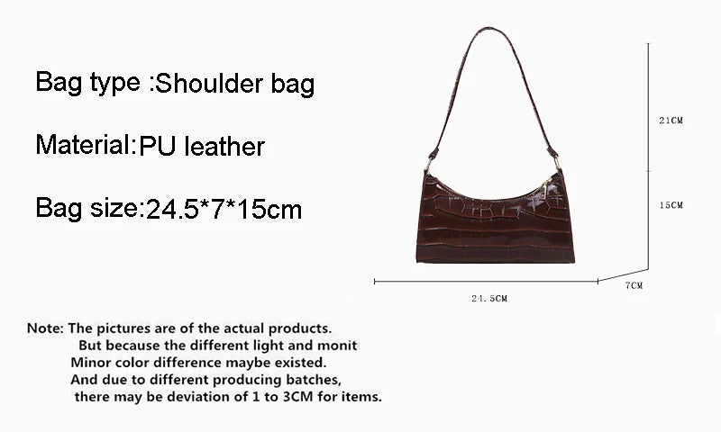 Fashion PU Leather Bags for Women Alligator Pattern Armpit Handbag Small Underarm Messenger Bag Purse