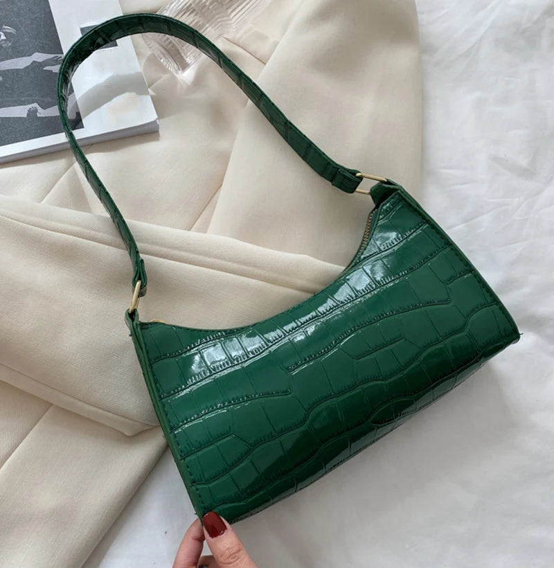 Fashion PU Leather Bags for Women Alligator Pattern Armpit Handbag Small Underarm Messenger Bag Purse
