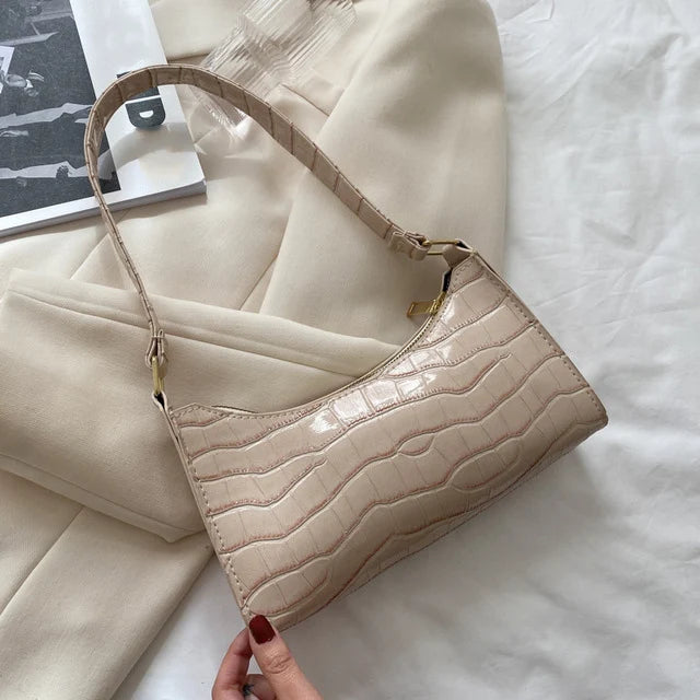 Fashion PU Leather Bags for Women Alligator Pattern Armpit Handbag Small Underarm Messenger Bag Purse
