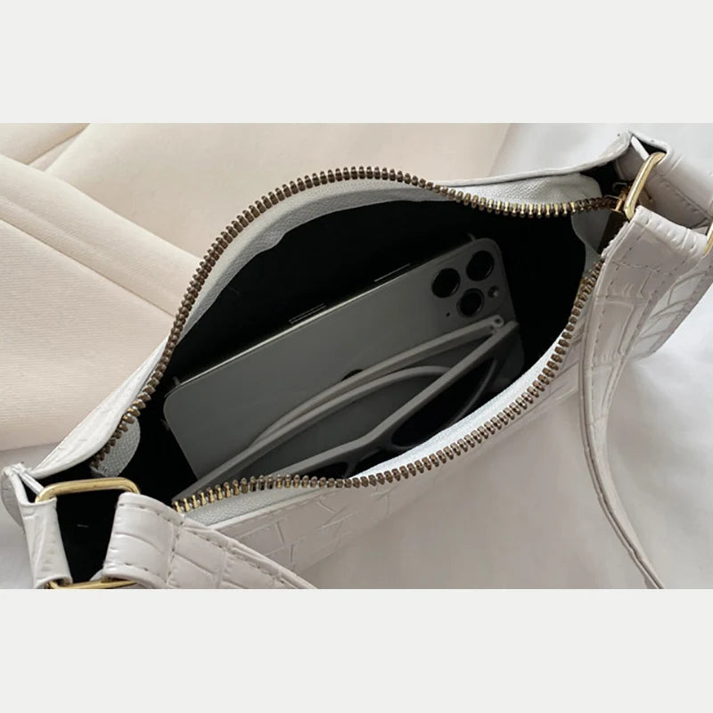 Fashion PU Leather Bags for Women Alligator Pattern Armpit Handbag Small Underarm Messenger Bag Purse
