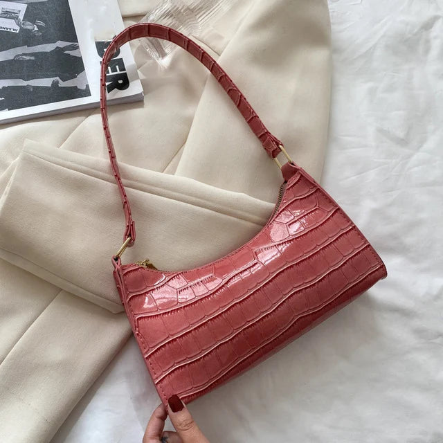 Fashion PU Leather Bags for Women Alligator Pattern Armpit Handbag Small Underarm Messenger Bag Purse