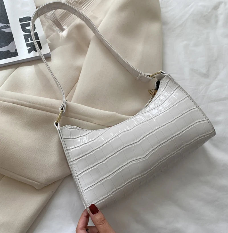 Fashion PU Leather Bags for Women Alligator Pattern Armpit Handbag Small Underarm Messenger Bag Purse