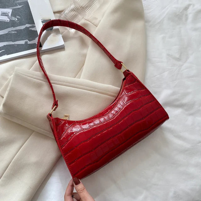 Fashion PU Leather Bags for Women Alligator Pattern Armpit Handbag Small Underarm Messenger Bag Purse