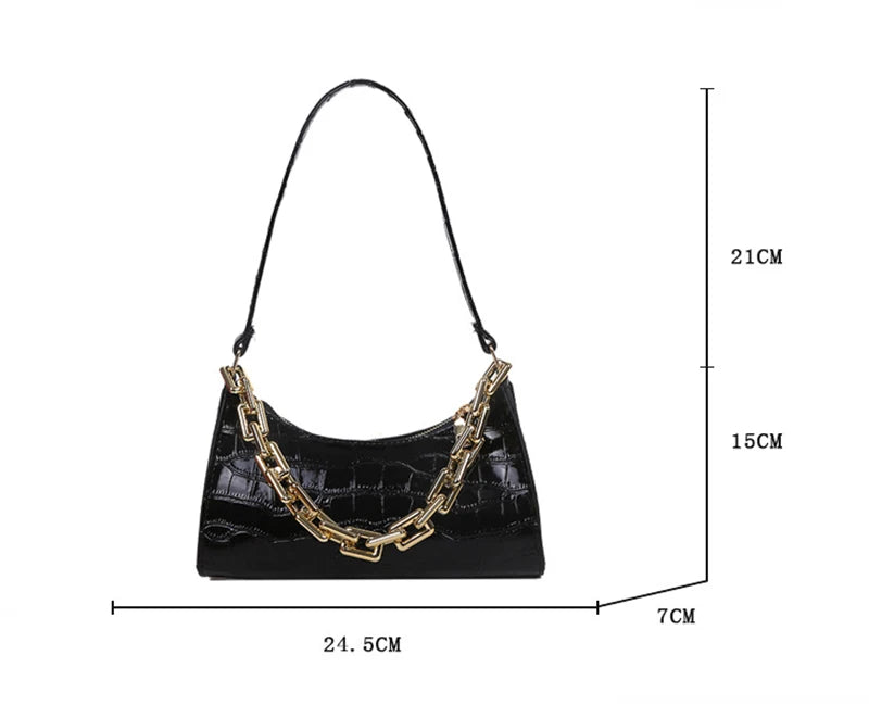 Fashion PU Leather Bags for Women Alligator Pattern Armpit Handbag Small Underarm Messenger Bag Purse