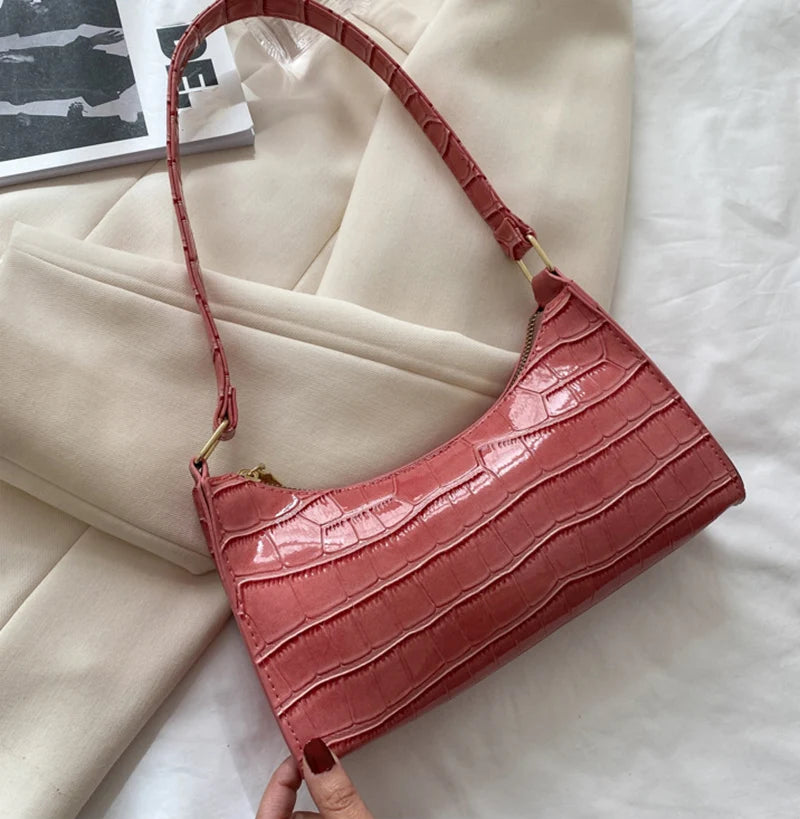 Fashion PU Leather Bags for Women Alligator Pattern Armpit Handbag Small Underarm Messenger Bag Purse