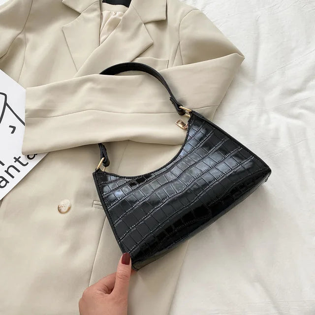 Fashion PU Leather Bags for Women Alligator Pattern Armpit Handbag Small Underarm Messenger Bag Purse