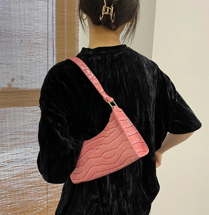 Fashion PU Leather Bags for Women Alligator Pattern Armpit Handbag Small Underarm Messenger Bag Purse