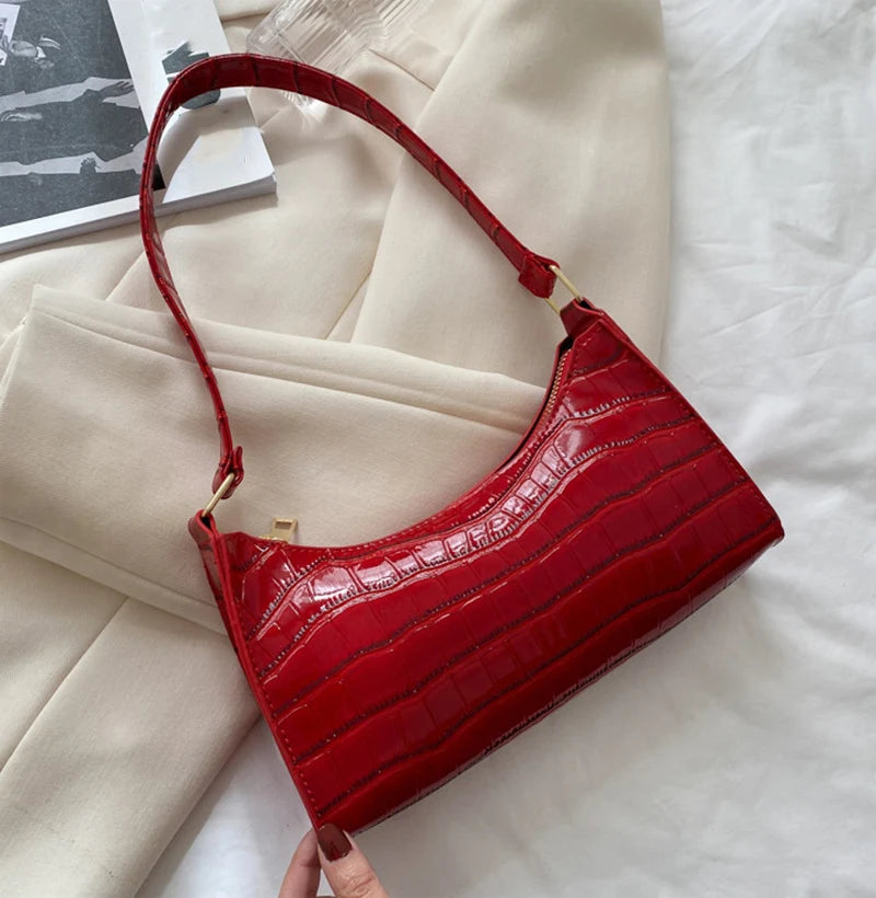 Fashion PU Leather Bags for Women Alligator Pattern Armpit Handbag Small Underarm Messenger Bag Purse