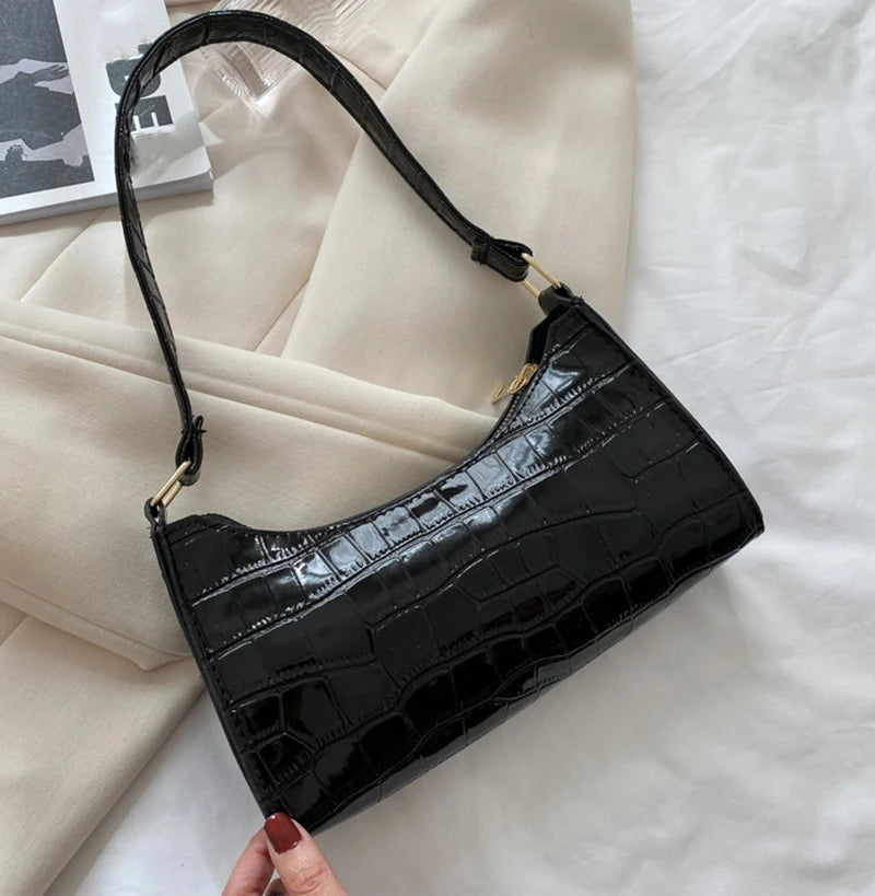 Fashion PU Leather Bags for Women Alligator Pattern Armpit Handbag Small Underarm Messenger Bag Purse