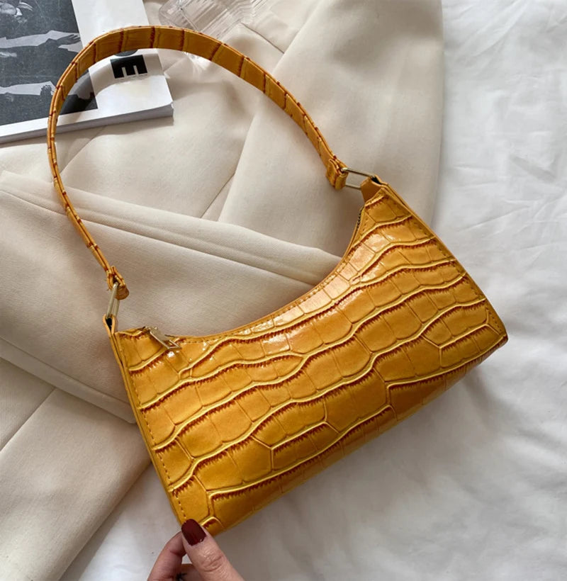 Fashion PU Leather Bags for Women Alligator Pattern Armpit Handbag Small Underarm Messenger Bag Purse