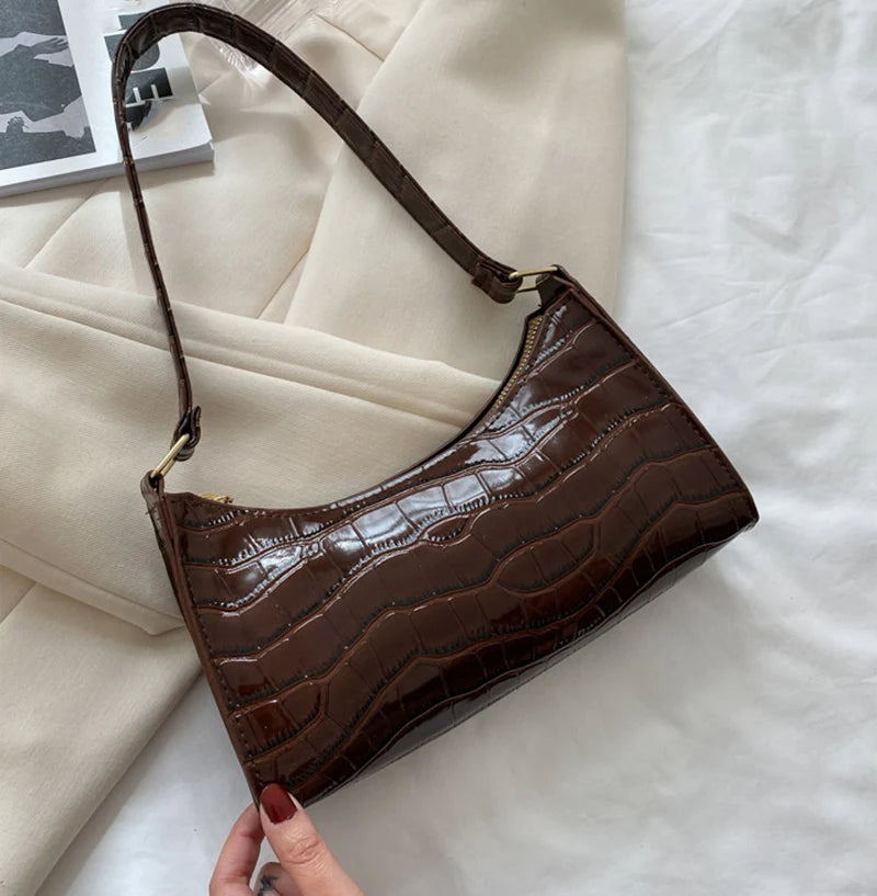 Fashion PU Leather Bags for Women Alligator Pattern Armpit Handbag Small Underarm Messenger Bag Purse