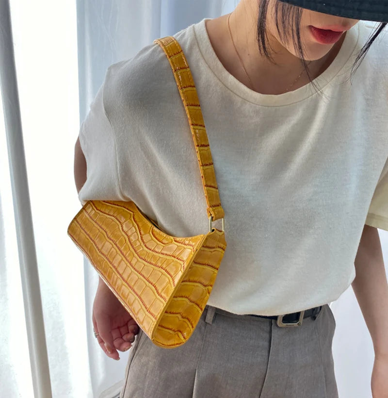 Fashion PU Leather Bags for Women Alligator Pattern Armpit Handbag Small Underarm Messenger Bag Purse