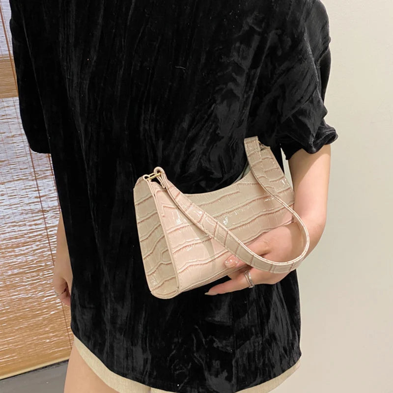 Fashion PU Leather Bags for Women Alligator Pattern Armpit Handbag Small Underarm Messenger Bag Purse