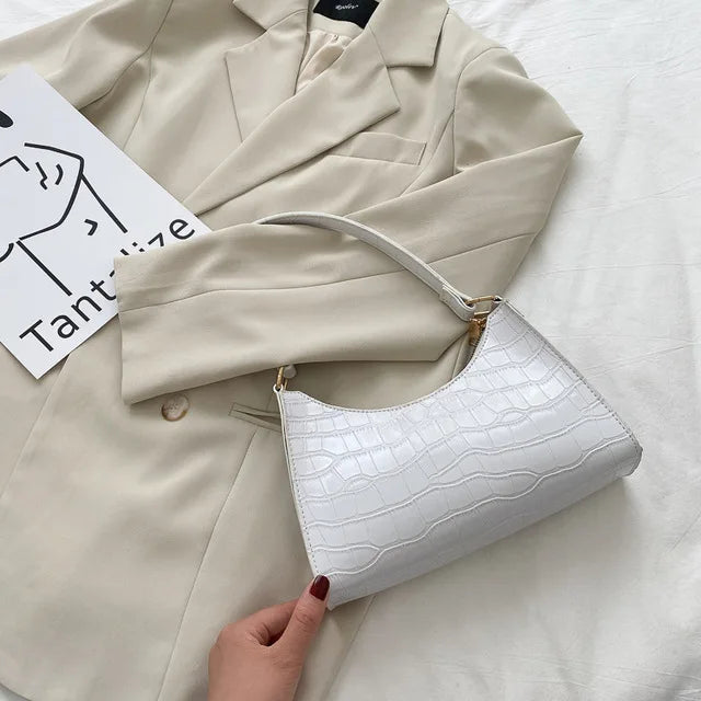 Fashion PU Leather Bags for Women Alligator Pattern Armpit Handbag Small Underarm Messenger Bag Purse
