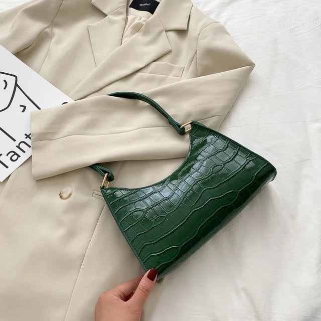 Fashion PU Leather Bags for Women Alligator Pattern Armpit Handbag Small Underarm Messenger Bag Purse