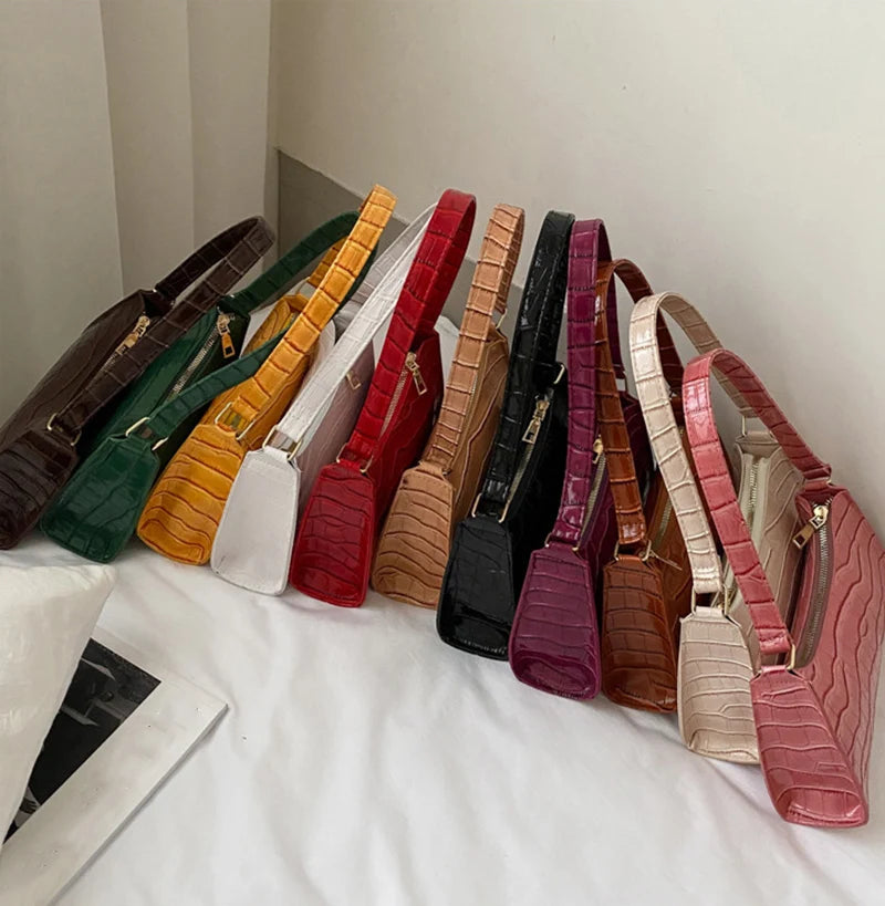 Fashion PU Leather Bags for Women Alligator Pattern Armpit Handbag Small Underarm Messenger Bag Purse