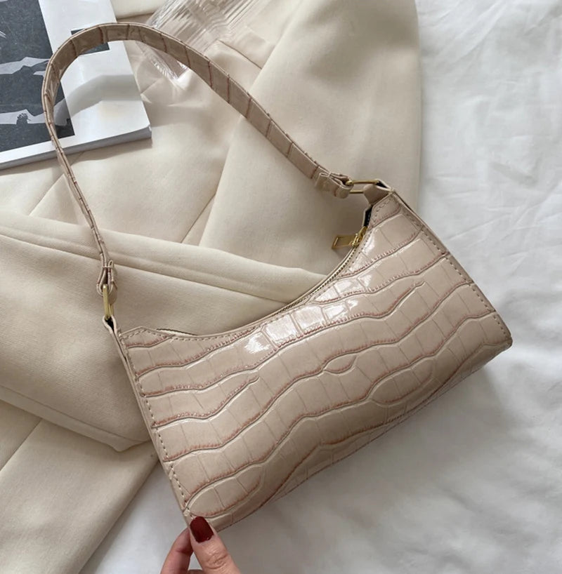 Fashion PU Leather Bags for Women Alligator Pattern Armpit Handbag Small Underarm Messenger Bag Purse
