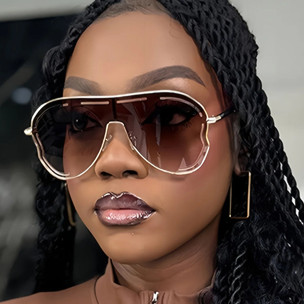 Oversized One-Piece Sunglasses Women Big Frame 2025 Vintage Special-Shaped Sun Glasses For Ladies UV400