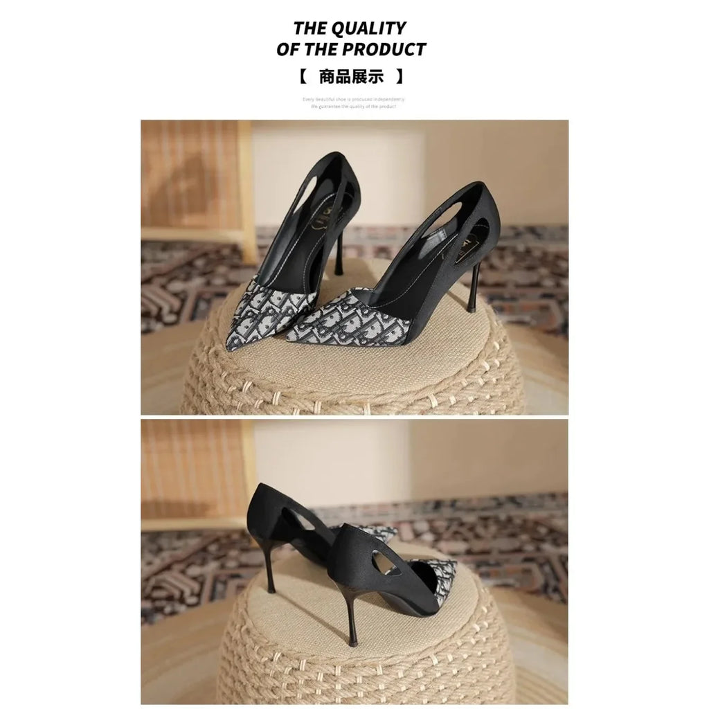 Embroidered Sandals Women Fashion Pointed Heeled 2025 Summer Luxury High Heels