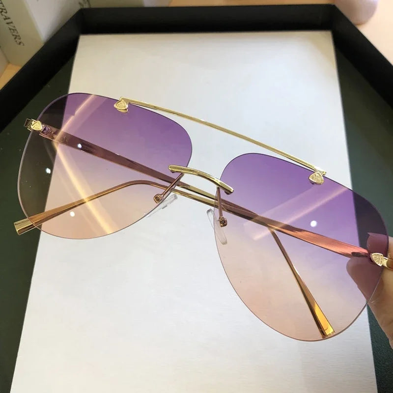 Vintage Rimless Alloy Aviation Pilot Sunglasses for Men and Women