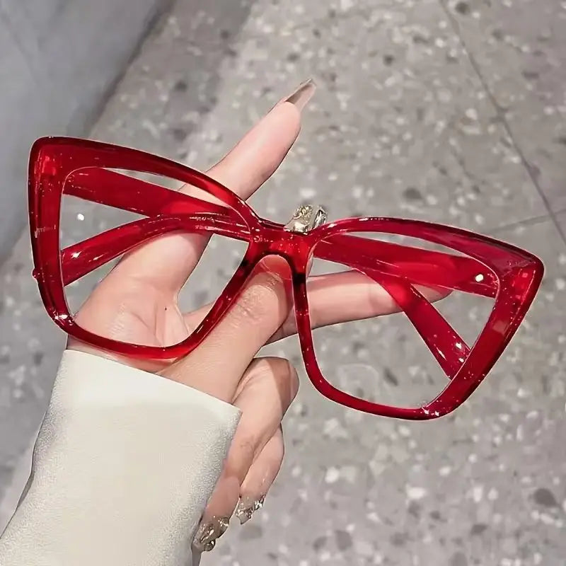 Fashionable Cat-Eye Glasses with Transparent Lenses