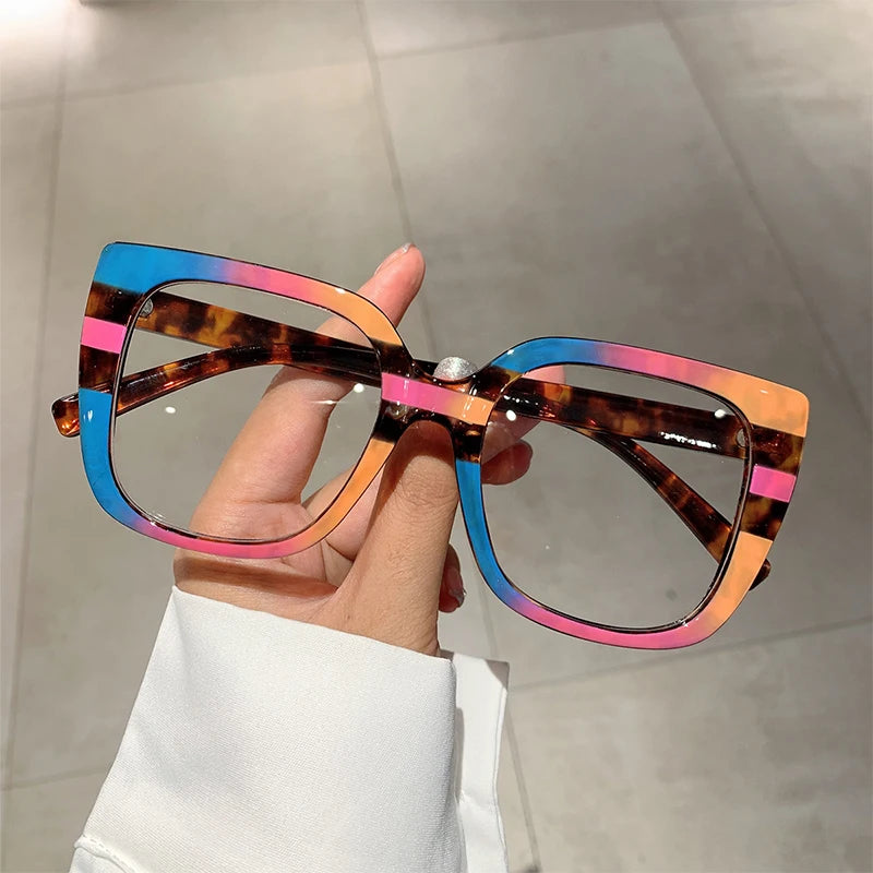 KAMMPT Oversized Square Eyeglasses Frames Multicolor Rim Women Eyewear