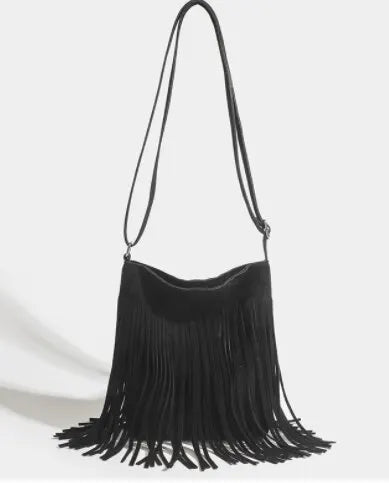 Boho Style Tassel Crossbody Vintage Suede Shoulder Bag Casual Fringe Messenger Bag For Women
