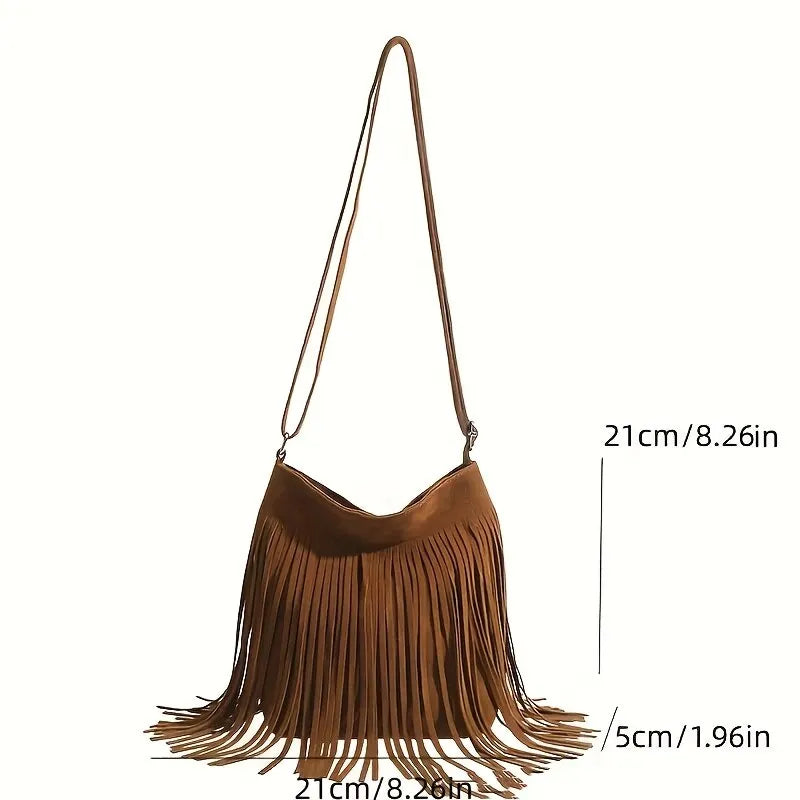 Boho Style Tassel Crossbody Vintage Suede Shoulder Bag Casual Fringe Messenger Bag For Women