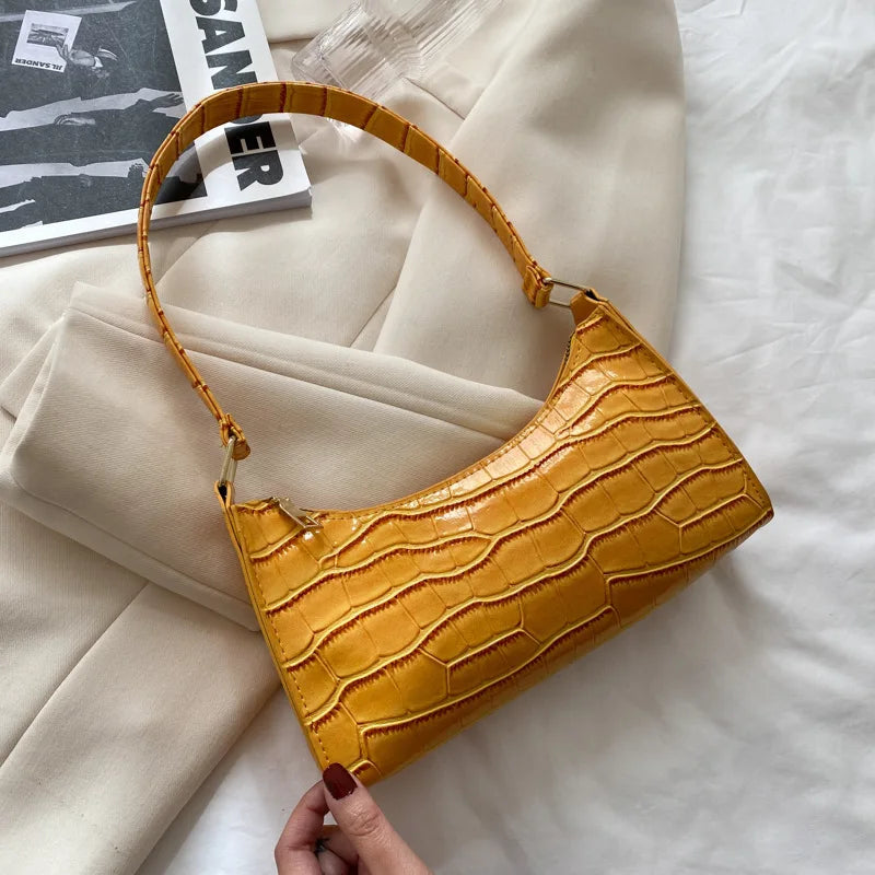 Fashion PU Leather Bags for Women Alligator Pattern Armpit Handbag Small Underarm Messenger Bag Purse