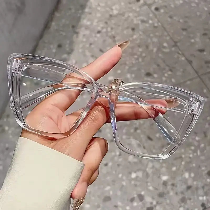 Fashionable Cat-Eye Glasses with Transparent Lenses