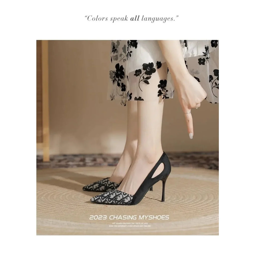 Embroidered Sandals Women Fashion Pointed Heeled 2025 Summer Luxury High Heels