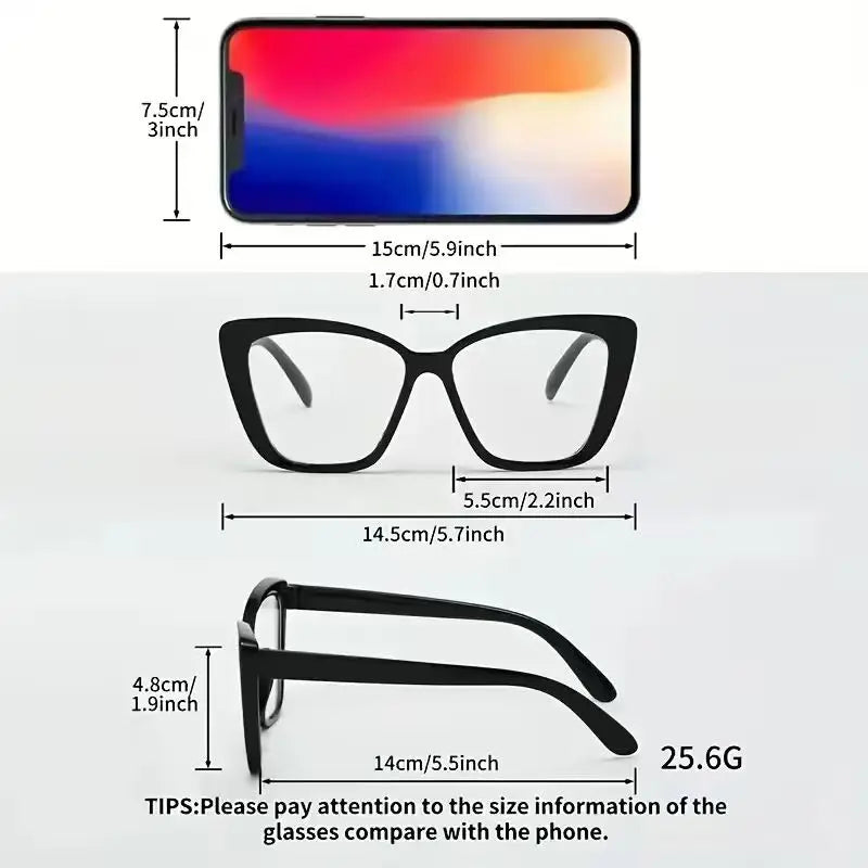Fashionable Cat-Eye Glasses with Transparent Lenses