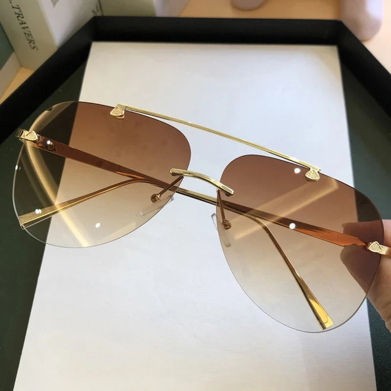 Vintage Rimless Alloy Aviation Pilot Sunglasses for Men and Women