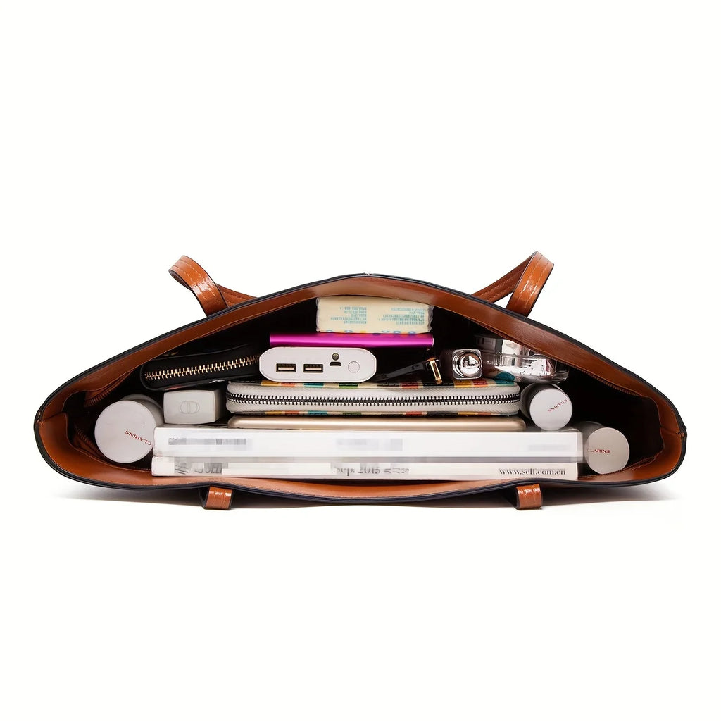 New European and American Fashion Large Capacity Oil Wax Skin Shoulder Bag for Women's Handheld Tote Bag Cross border Manufactur