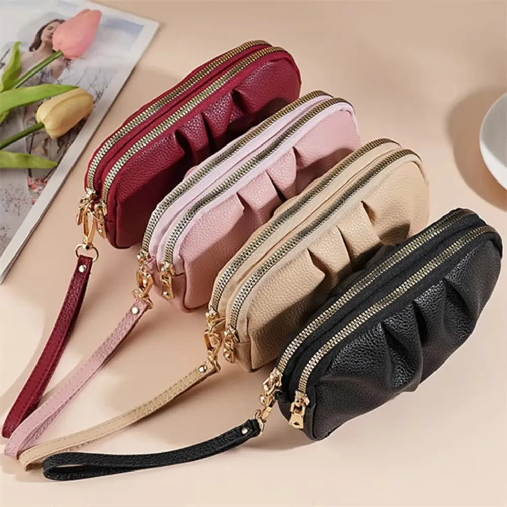 Casual PU leather Women Wallets Multifunction Large Capacity Wrist Bag Long Zip Coin Bag