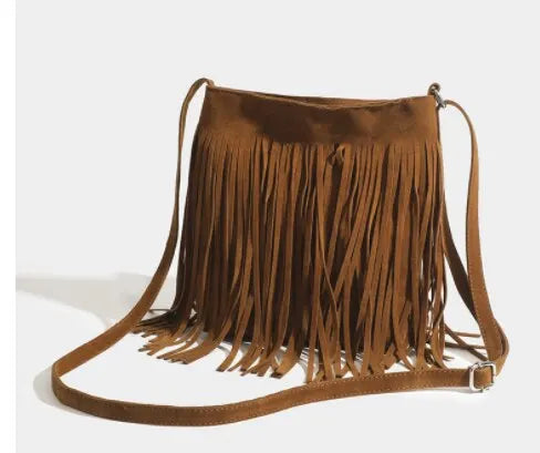 Boho Style Tassel Crossbody Vintage Suede Shoulder Bag Casual Fringe Messenger Bag For Women
