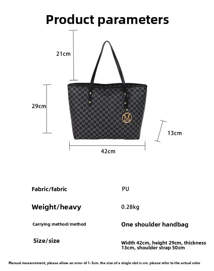 Vintage Ladies Tote Bag Large Capacity Fashion Handbag Classic Underarm Bag or Women's Shopping Bag