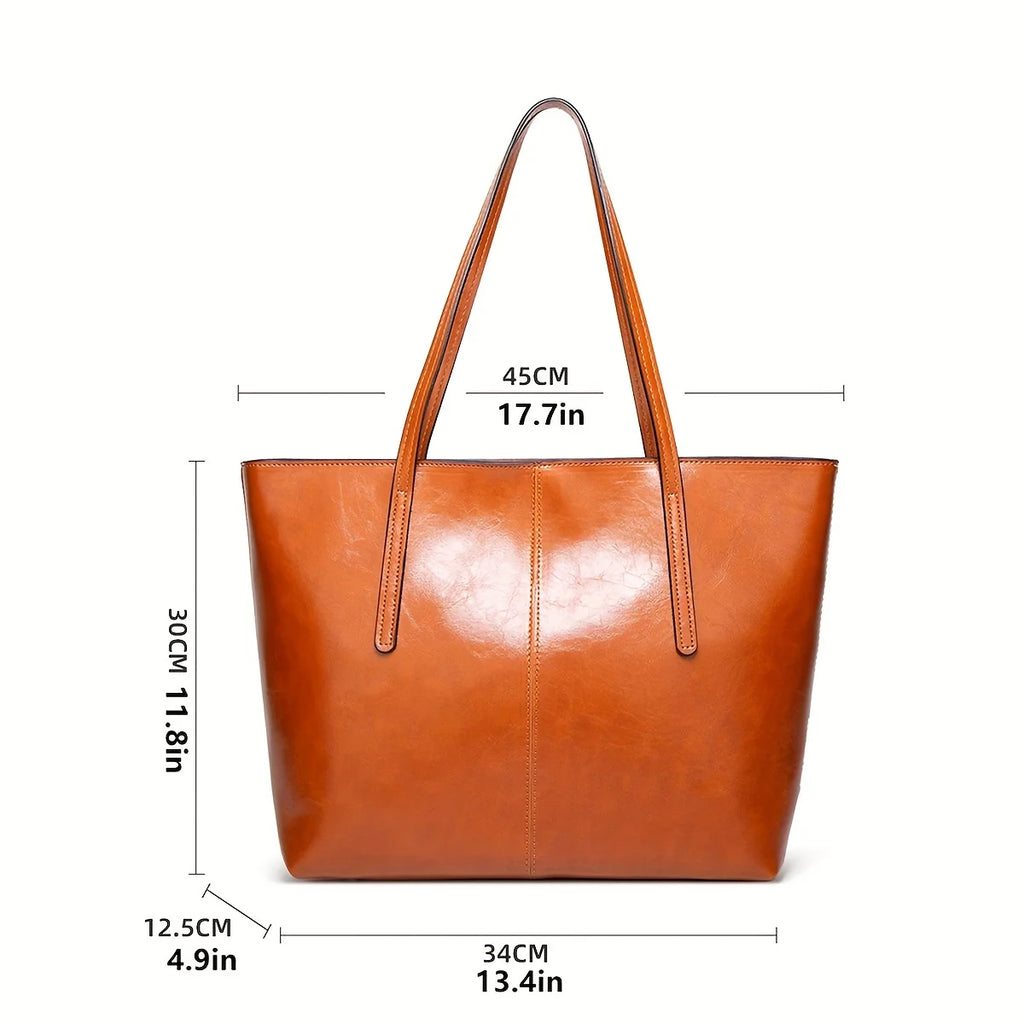 New European and American Fashion Large Capacity Oil Wax Skin Shoulder Bag for Women's Handheld Tote Bag Cross border Manufactur