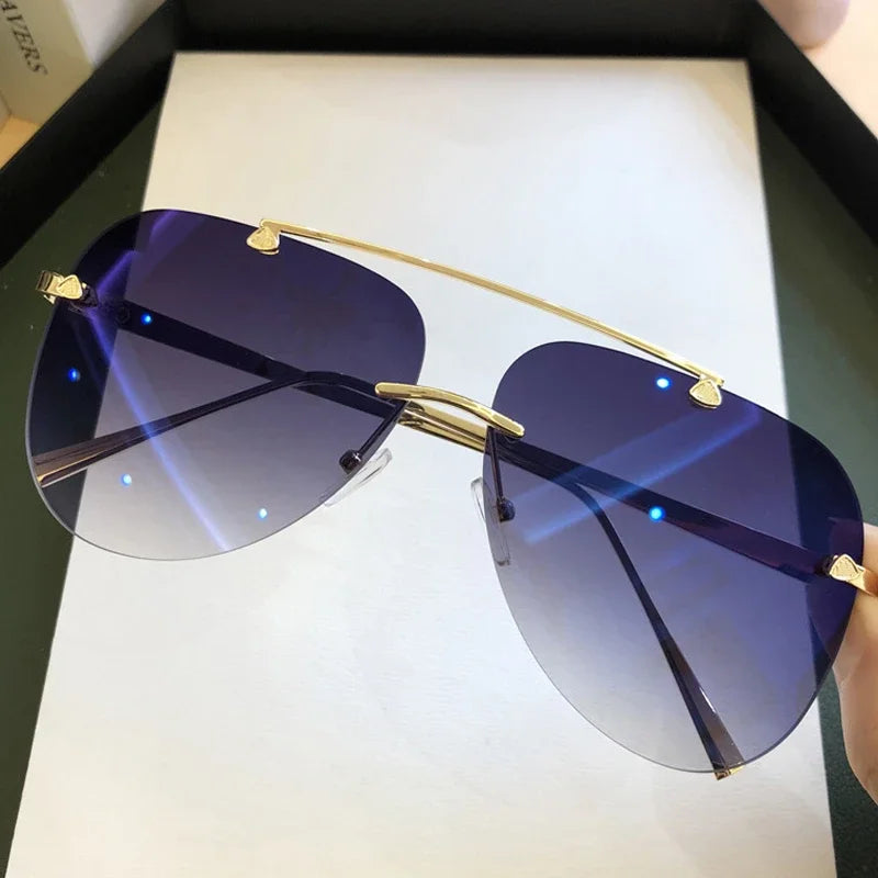 Vintage Rimless Alloy Aviation Pilot Sunglasses for Men and Women