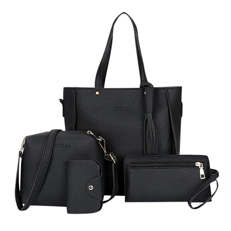 4pcs/set Ladies Faux Shoulder Leather Bag Set 9 Colors