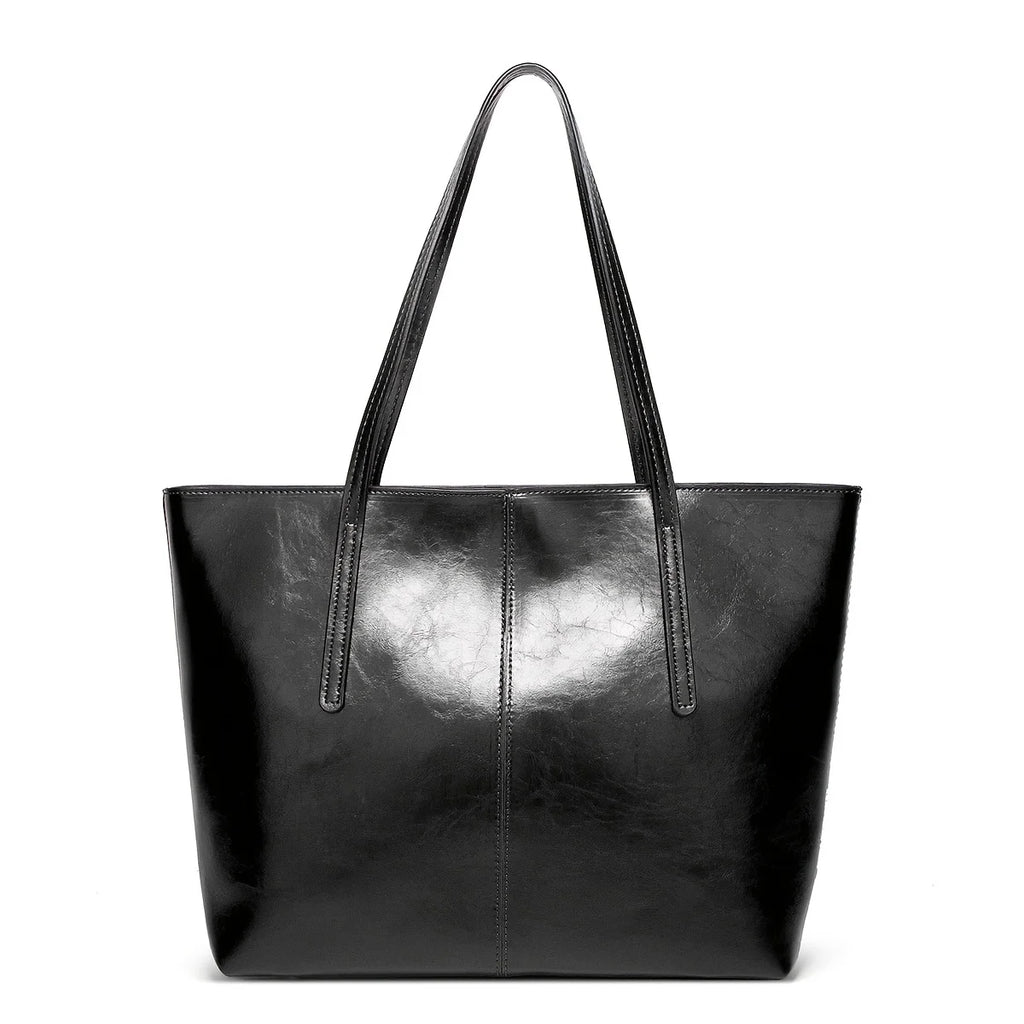 New European and American Fashion Large Capacity Oil Wax Skin Shoulder Bag for Women's Handheld Tote Bag Cross border Manufactur