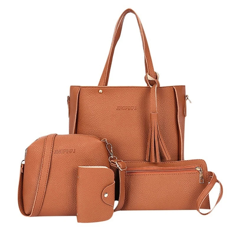4pcs/set Ladies Faux Shoulder Leather Bag Set 9 Colors